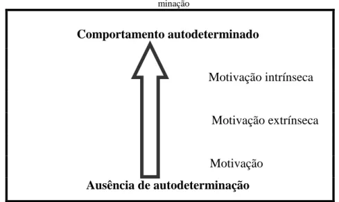 Fig. nº 2: A motivação vista como um plano contínuo em função da autodeter-  minação Comportamento autodeterminado                                                                  Motivação intrínseca                                                        