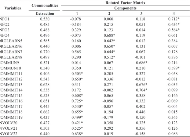Table 8.  Commonalities and rotated factor matrix with four factors from the adjusted questionnaire.