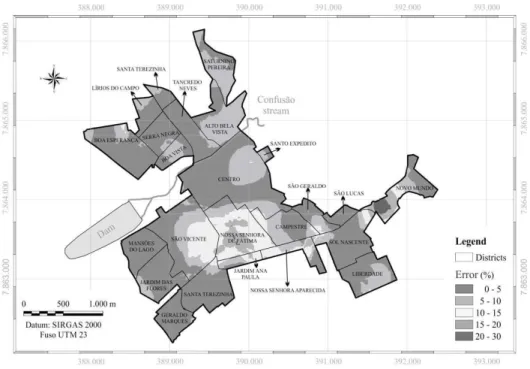 Figure 6. Map of the error (in porcentage) of the unit value of properties.