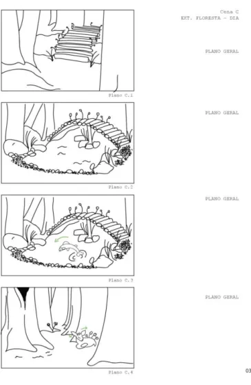 Figura 01 - Página 03 do storyboard com a descrição dos planos 