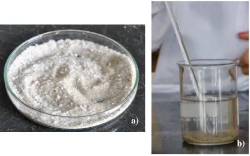 Figura  18  -  a)  Mistura  de  areia  e  cloreto  de  sódio;  b)  extração  por  solvente  ou  dissolução  seletiva,  utilizando água como solvente