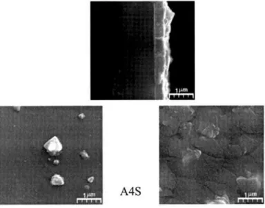 Figure 5: AFM surface morphology of TiO 2  thin films deposited on different substrates, under the same conditions: A1G and A2G, glass (amorphous) and  A1S and A2S, Si(100) (crystalline).