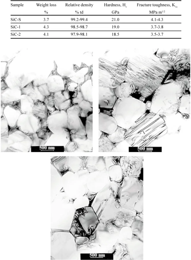 Table II - Characteristics of liquid-phase sintered SiC samples.