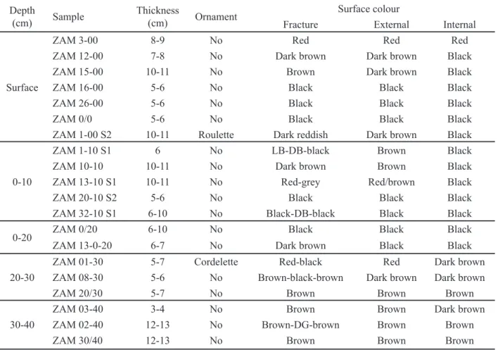 Table I - General characteristics of selected sherds.