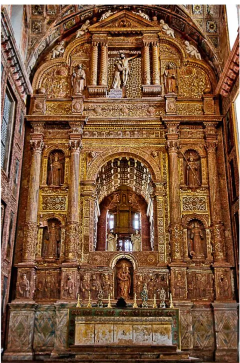 Figura 2 -  Goa . Retábulo da capela-mor da igreja do antigo Convento de São Francisco  Foto de Mónica Reis 