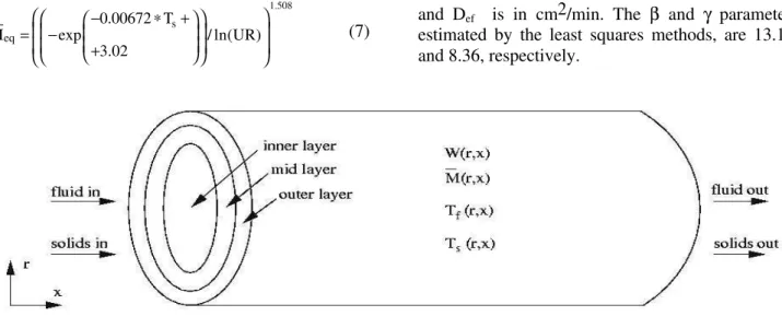 Figure 1:  Sketch of the concurrent flow moving bed with sliding layers used in modelling