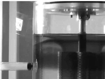 Figure 4: Injection of the tracer fluid into the vessel and formation of the vortex above the impeller