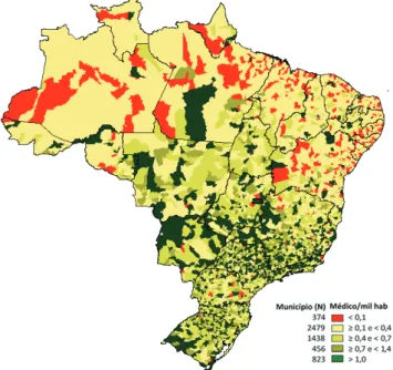 Figura 1. Distribuição municipal de médicos por mil habitantes. Brasil, 2011