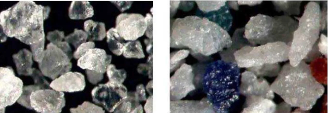 Figure 3: Quartz particles, D p  = 185µm (left) and duroplastic particles, D p  = 240µm (right)