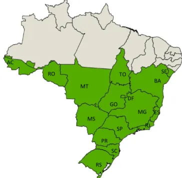 Figura 1. Mapa das regiões livres de Peste Suína Clássica no Brasil (BRASIL, 2010). 