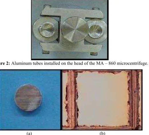 Figure 2: Aluminum tubes installed on the head of the MA – 860 microcentrifuge. 