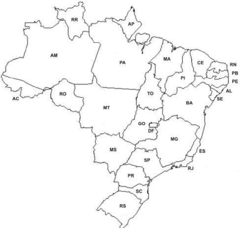 Figure 4: Brazil's 5 large regions are comprised as follows: Northeast (MA, PI, CE, RN, PB, PE, AL, SE, BA); 
