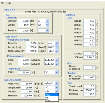 Figure 3: Inlet dialog for FBDRY software. 