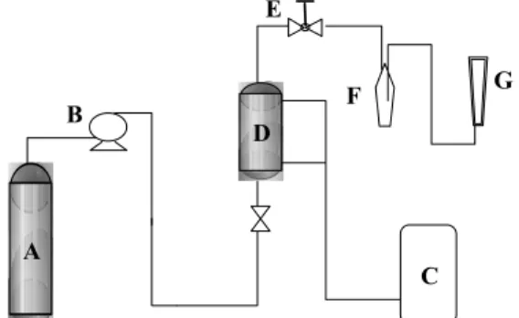 Figure 1: Flow diagram of the experimental apparatus,  where A - CO 2   cylinder;  B  -  high  pressure  pump;          