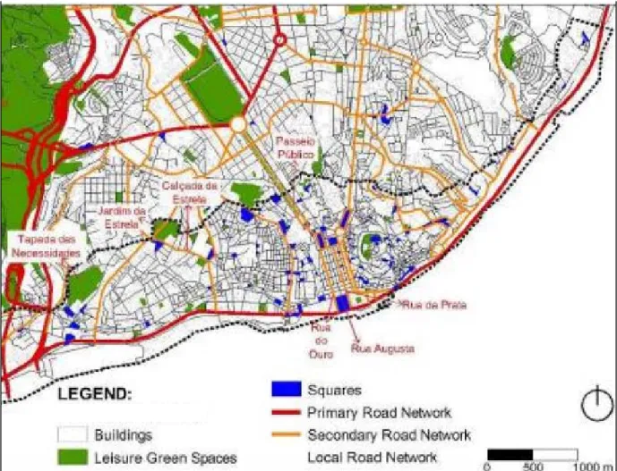 Figure 11 - Present Public spaces network in Lisbon 
