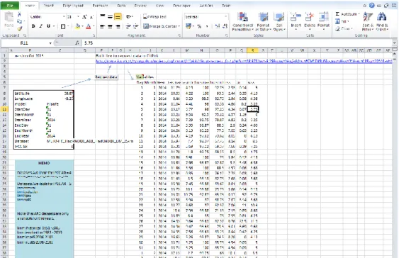 Figure 8. Example of a Microsoft file for extracting data from CliPick. The button activates the code  from Box 2 