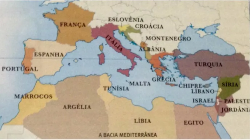 Figura 1.1 - Localização geográfica da cultura da oliveira ao longo da bacia mediterrânica [1]