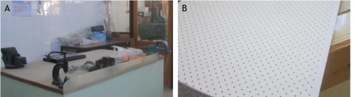 Figure  2.13  –  A:  workstation  for  orthosis  fabrication  with  two  visible  AFOs