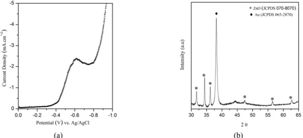 Figure 3: AFM images of (a) the gold substrate and (b) the ZnO film prepared by electrodeposition