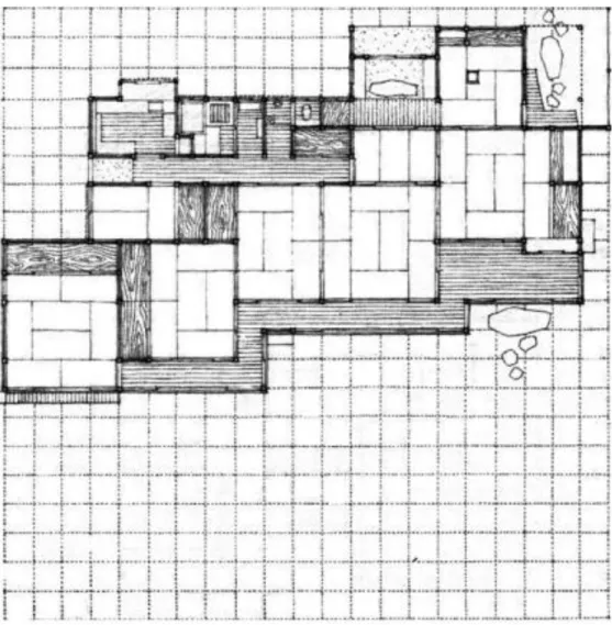Figura 12: Tatamis (elementos retangulares) dispostos de maneira a formar as divisões interiores do edifício, CHING  (2002)