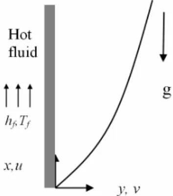 Figure 1: The physical model and the coordinate  systems utilized to model convective heat transfer  past a vertical plate embedded inside a homogeneous  porous media saturated with a nanofluid