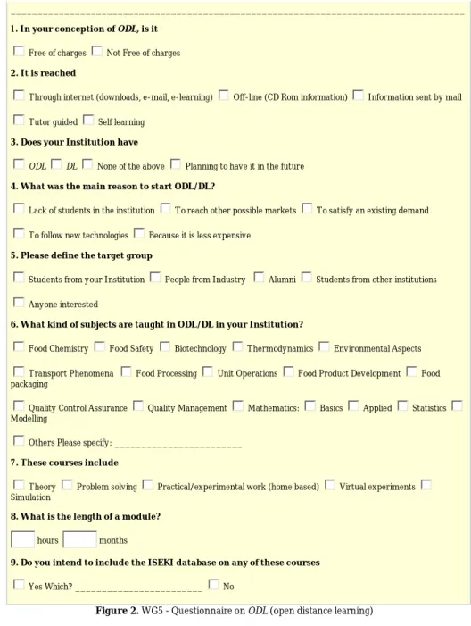 Figure 2. WG5 - Questionnaire on ODL (open distance learning)