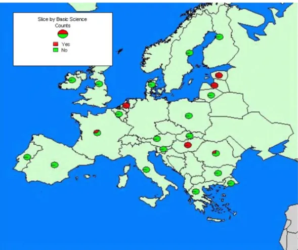 Figure 12. Distribution in Europe of courses in basic sciences, taught by ODL/DL.