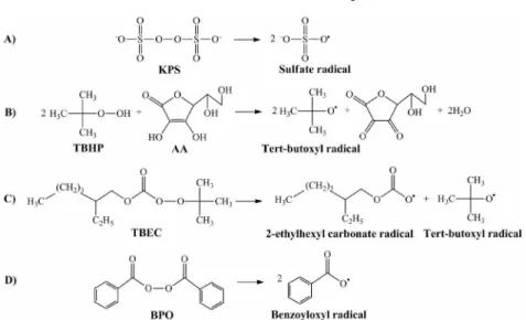 Figure 1: Radical formation reactions for the different initiation systems employed. 