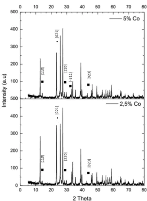 Figure 5 shows XRD patterns for precursors with  2.5 and 5% Co addition calcined at 600 °C for 180  min