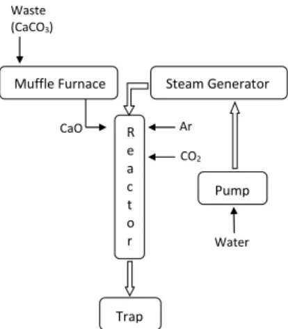 Figure 1: Schematic drawing of the experimental  system used for the calcination-hydration-carbonation  reaction cycles