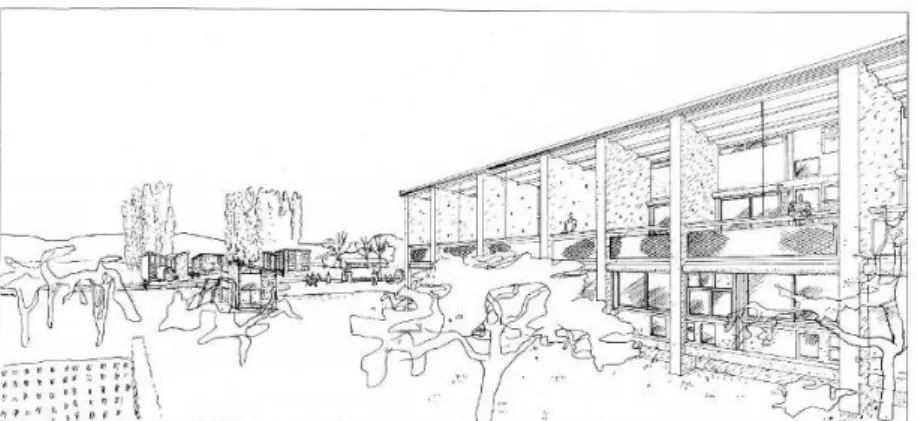 Figura 49. Perspetiva e Planta do Refúgio Primitivo de Alvar Aalto  Figura 48. Perspetiva exterior Habitações “Unité d’habitation transitoire” 