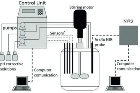 Figure 1.  Schematic diagram of the experimental system. Sensors*- pH sensor, dissolved oxygen sensor, level sensor and foam sensor