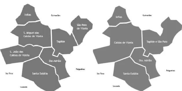 Figura 3 - Cidade de Vizela, antes e depois da União de Freguesias em 2013.
