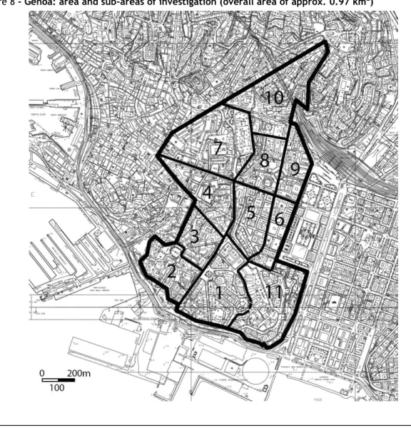 Figure 8 - Genoa: area and sub-areas of investigation (overall area of approx. 0.97 km 2 ) 