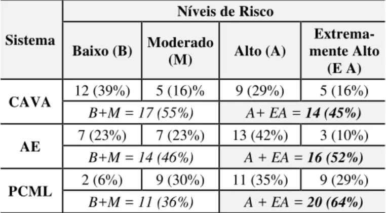 Tabela 4 - Formação dos níveis de risco 