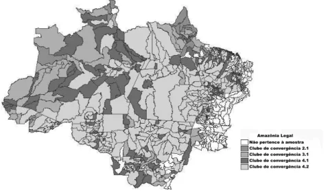 Figura 2: Dispersão Espacial dos Municípios da Amazônia Legal de acordo com a Classificação dos Clubes de Convergência