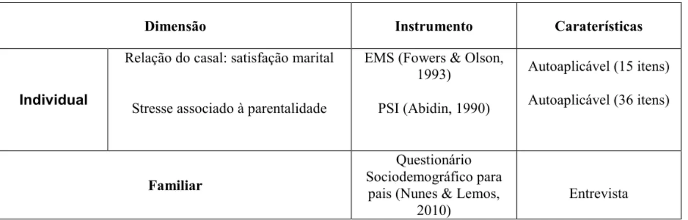 Tabela 2. Dimensões avaliadas, instrumentos e suas caraterísticas 