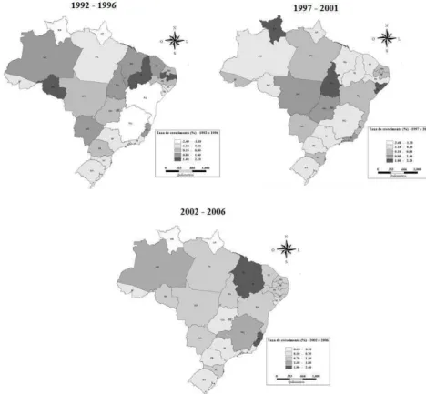 Figura 2: Análise da taxa de crescimento nos estados brasileiros (1992-2006) dir o estoque de capital físico