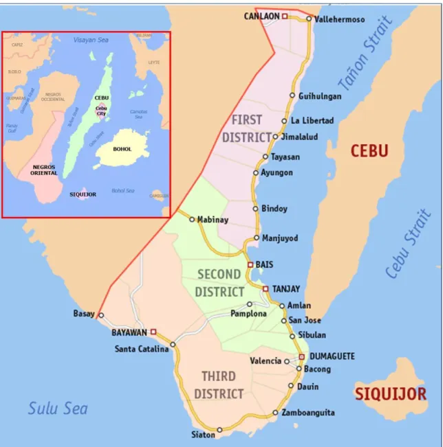 Figure 9. Location of the Province of Negros Oriental and its municipalities and cities in  Region VII 