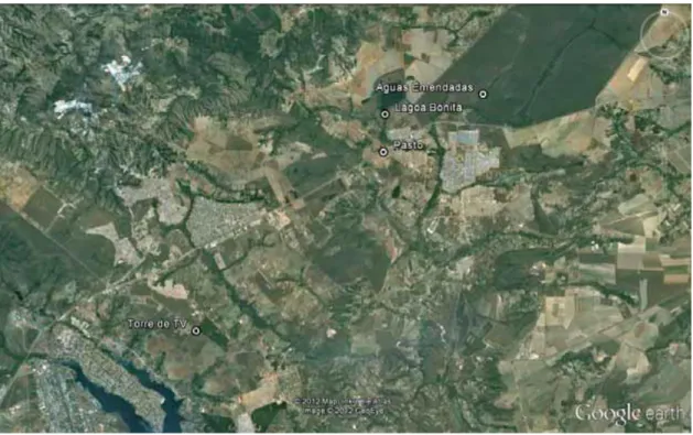 Figura 7 – Imagem de satélite com os quatro pontos amostrados de áreas queimadas (Google  earth, 2008)