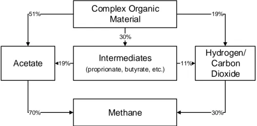 Figure  2.2:  Carbon  flow  in  anaerobic  digestion  with  methanogens  (modified) (Ahring, 2003)