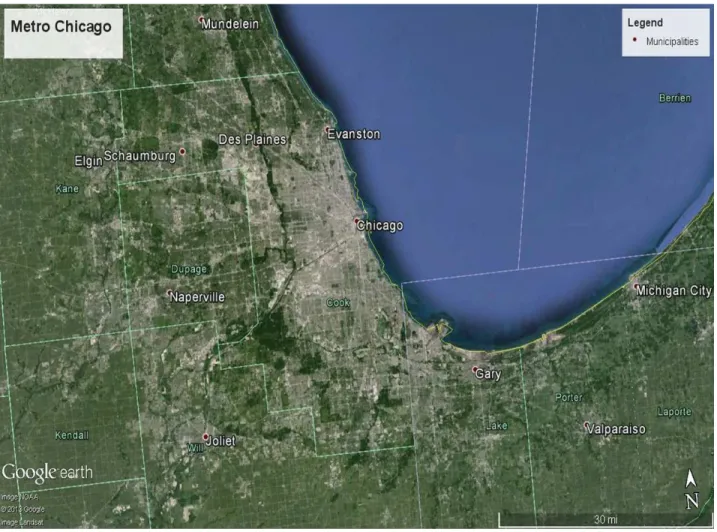 Figure 3 - Chicago Metropolitan Region Source: Author, based on Google Earth Image (2013).