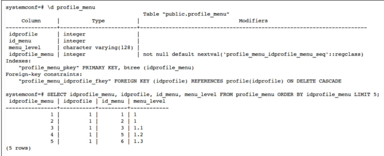 Figure 4.3: profile_menu Table along with its fields and rows