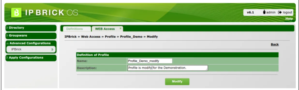 Figure 4.9: Web Page for the modification of an existing Profile