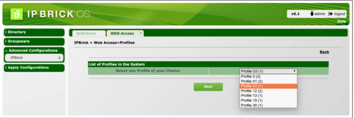 Figure 4.11: Web Page for the selection of a profile from the list