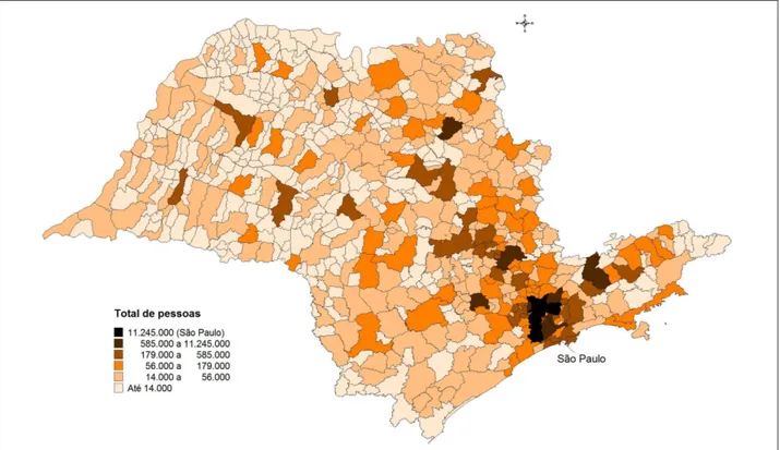 Figura 3 - Estado de São Paulo: população por município em 2010  Fonte: Fundação SEADE