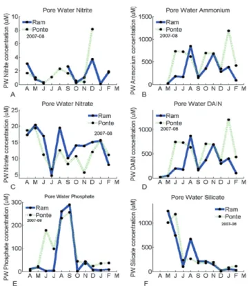 Fig. 4 N:P and N:Si ratios found in the water column during 2007–08 at Ramalhete, Ponte, and Beach.