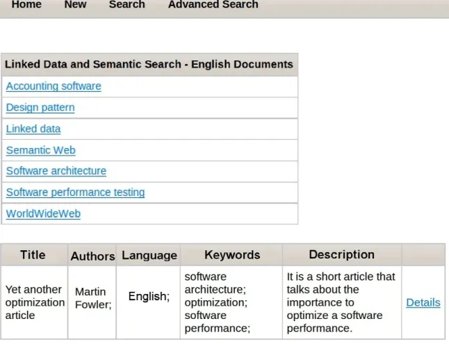 Figure 4. Semantic and Linked Data searching in English.