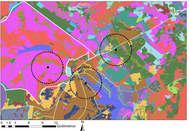 Figura 2. Mapa qualificado de cobertura vegetal e de tipo de uso do solo na região de Brasília,  no  Distrito  Federal  do  Brasil,  onde  foram  realizadas  as  coletas  para  avaliar  os  parâmetros  fisiológicos  dos  morcegos  em  resposta  à  fragment