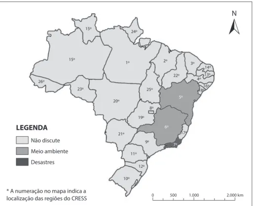 Figura 4.  Meio Ambiente e desastres nas regiões dos Cress no Brasil